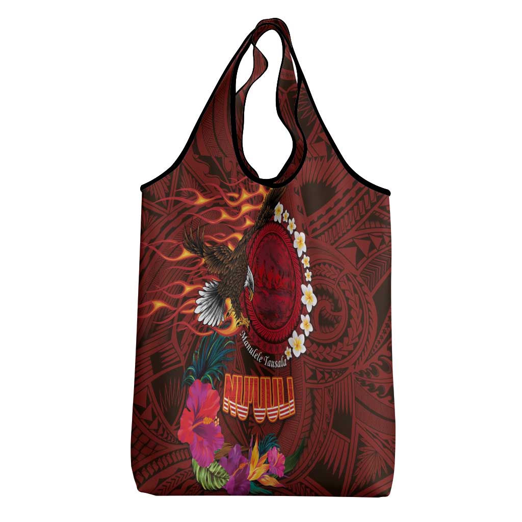 American Samoa Manulele Tausala Nu'uuli Grocery Bag Tatau Art Pattern with Tropical Plants