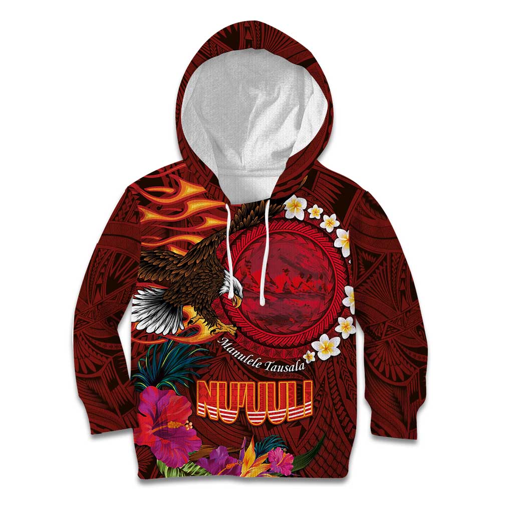 American Samoa Manulele Tausala Nu'uuli Kid Hoodie Tatau Art Pattern with Tropical Plants
