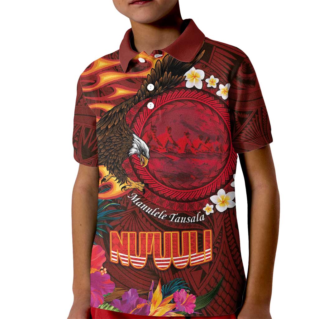 American Samoa Manulele Tausala Nu'uuli Kid Polo Shirt Tatau Art Pattern with Tropical Plants LT03 Kid Red - Polynesian Pride