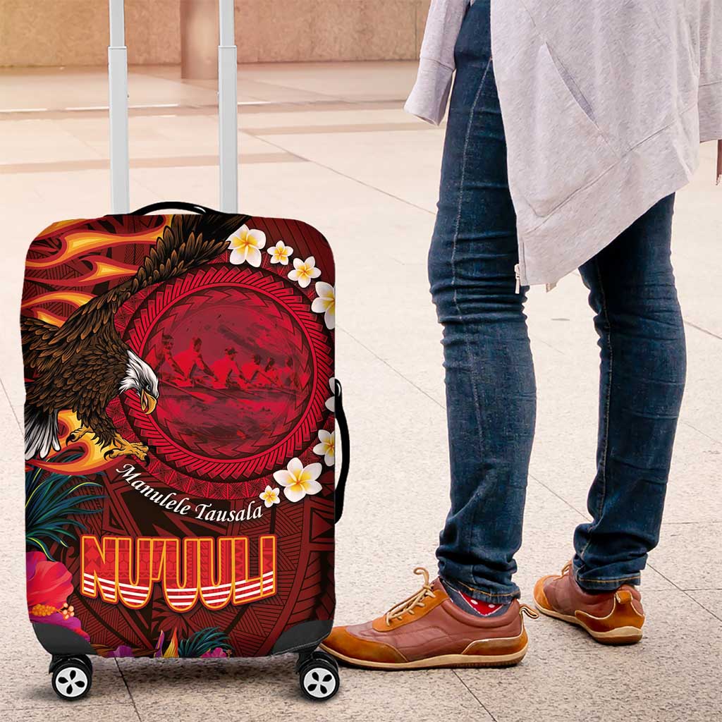 American Samoa Manulele Tausala Nu'uuli Luggage Cover Tatau Art Pattern with Tropical Plants LT03 Red - Polynesian Pride