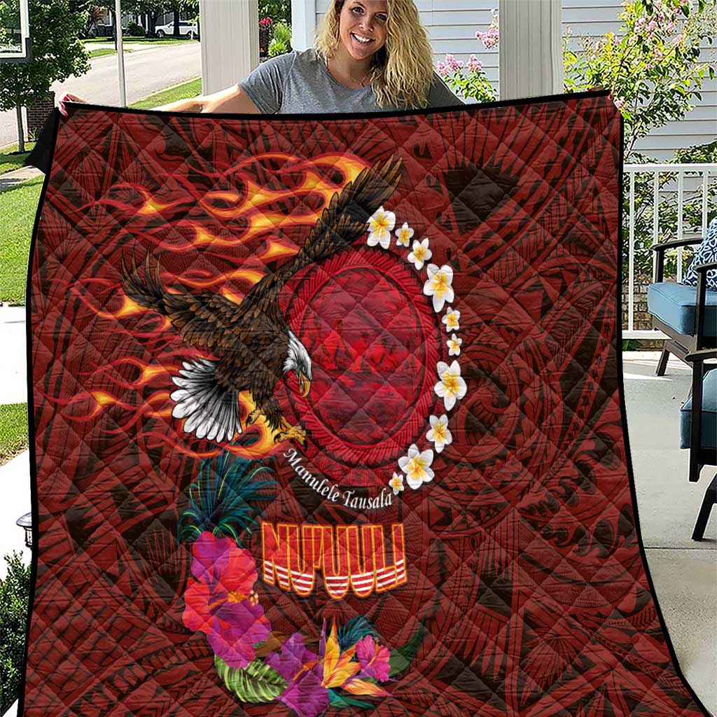 American Samoa Manulele Tausala Nu'uuli Quilt Tatau Art Pattern with Tropical Plants LT03 Red - Polynesian Pride