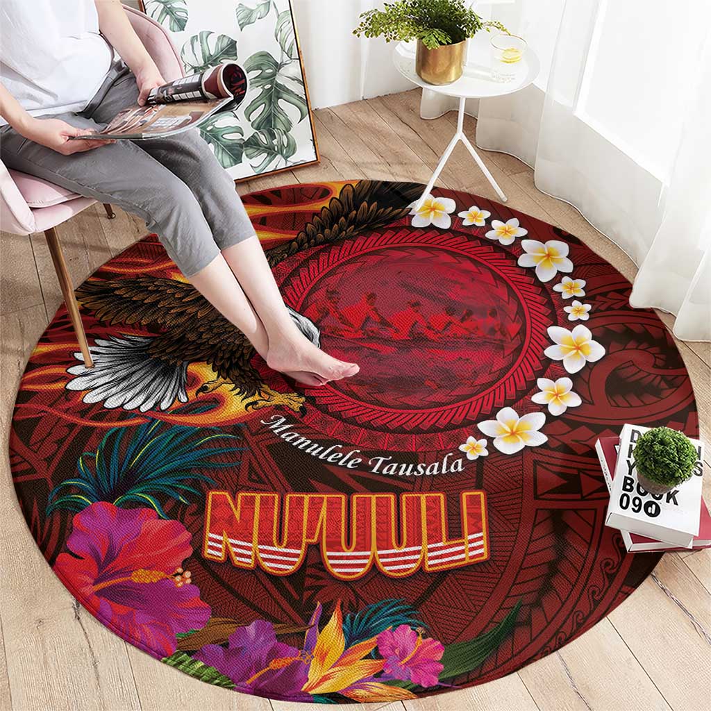 American Samoa Manulele Tausala Nu'uuli Round Carpet Tatau Art Pattern with Tropical Plants LT03 - Polynesian Pride
