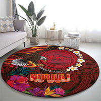 American Samoa Manulele Tausala Nu'uuli Round Carpet Tatau Art Pattern with Tropical Plants LT03 - Polynesian Pride