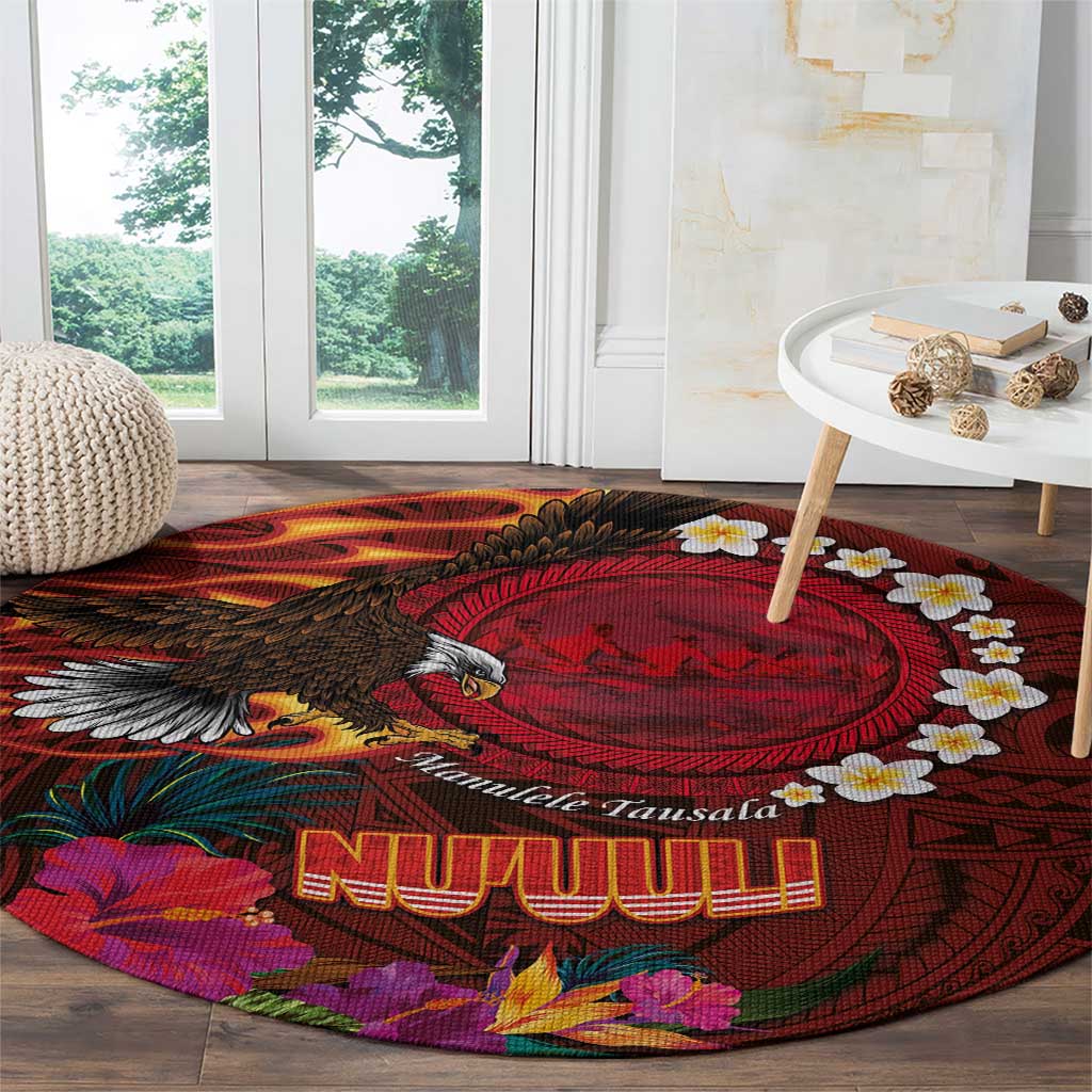 American Samoa Manulele Tausala Nu'uuli Round Carpet Tatau Art Pattern with Tropical Plants LT03 - Polynesian Pride