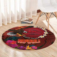 American Samoa Manulele Tausala Nu'uuli Round Carpet Tatau Art Pattern with Tropical Plants LT03 - Polynesian Pride