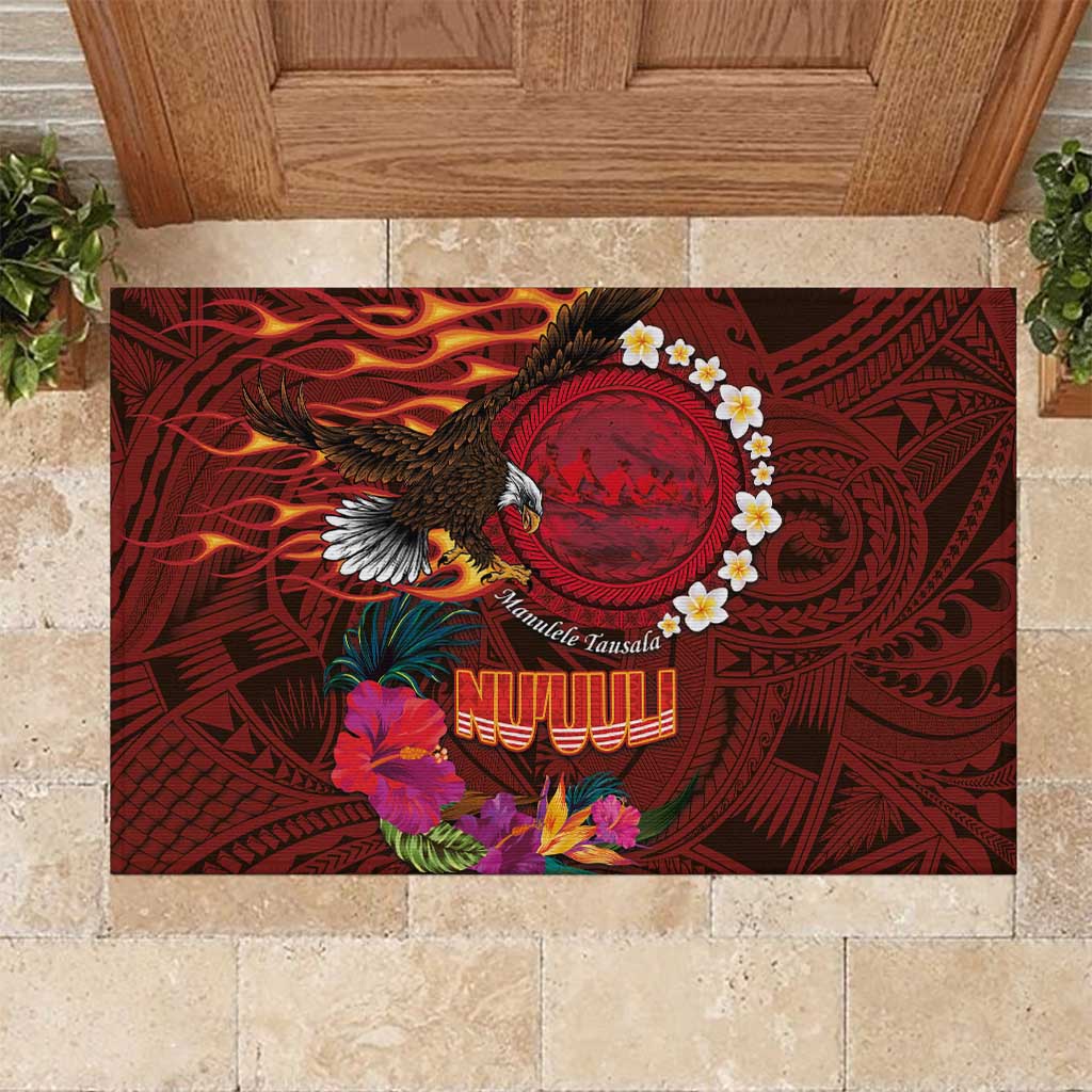 American Samoa Manulele Tausala Nu'uuli Rubber Doormat Tatau Art Pattern with Tropical Plants LT03 Red - Polynesian Pride