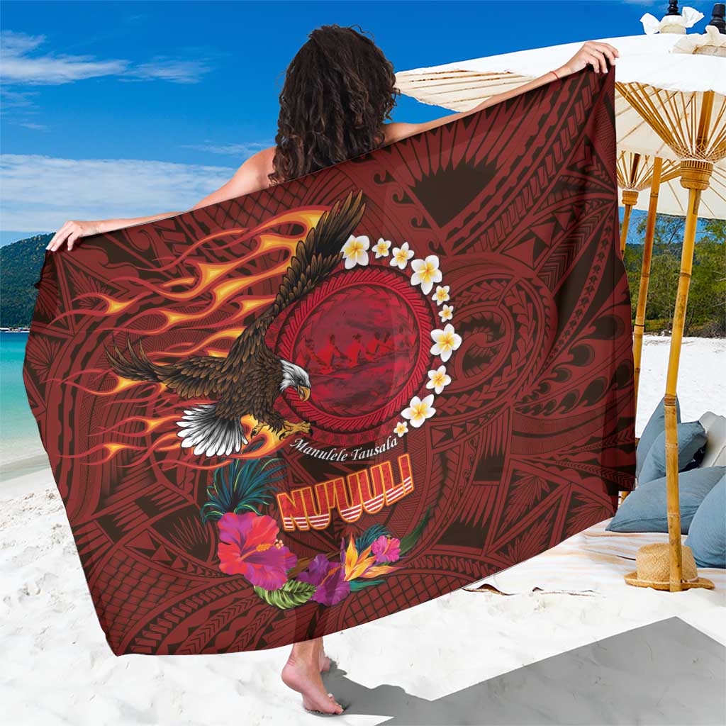 American Samoa Manulele Tausala Nu'uuli Sarong Tatau Art Pattern with Tropical Plants LT03 One Size 44 x 66 inches Red - Polynesian Pride