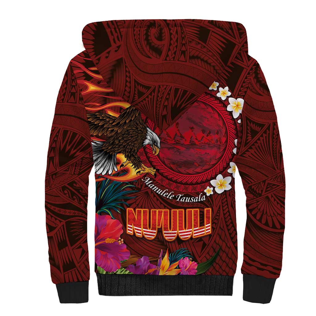 American Samoa Manulele Tausala Nu'uuli Sherpa Hoodie Tatau Art Pattern with Tropical Plants