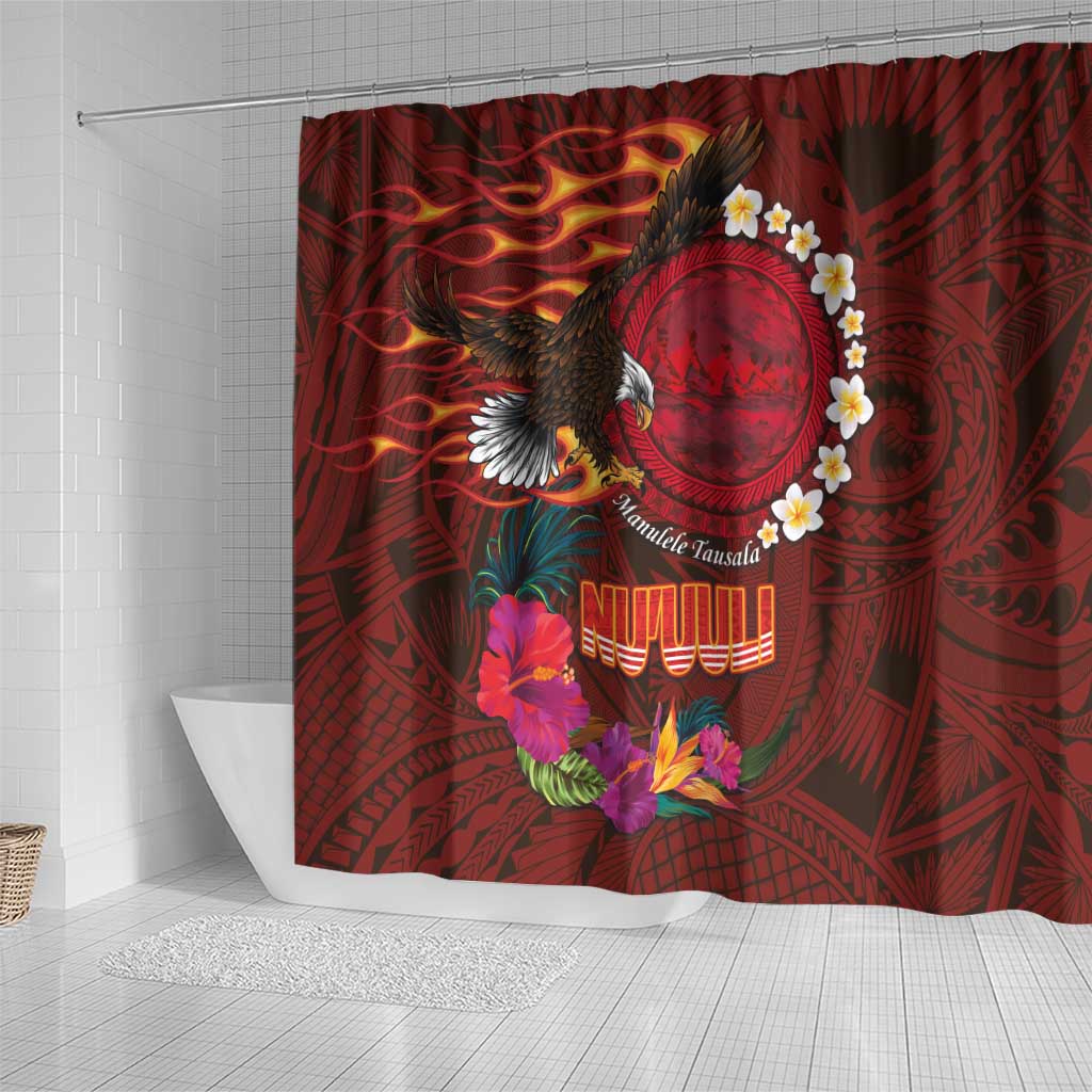 American Samoa Manulele Tausala Nu'uuli Shower Curtain Tatau Art Pattern with Tropical Plants