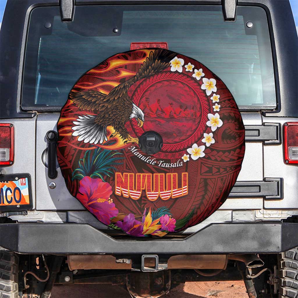 American Samoa Manulele Tausala Nu'uuli Spare Tire Cover Tatau Art Pattern with Tropical Plants LT03 Red - Polynesian Pride