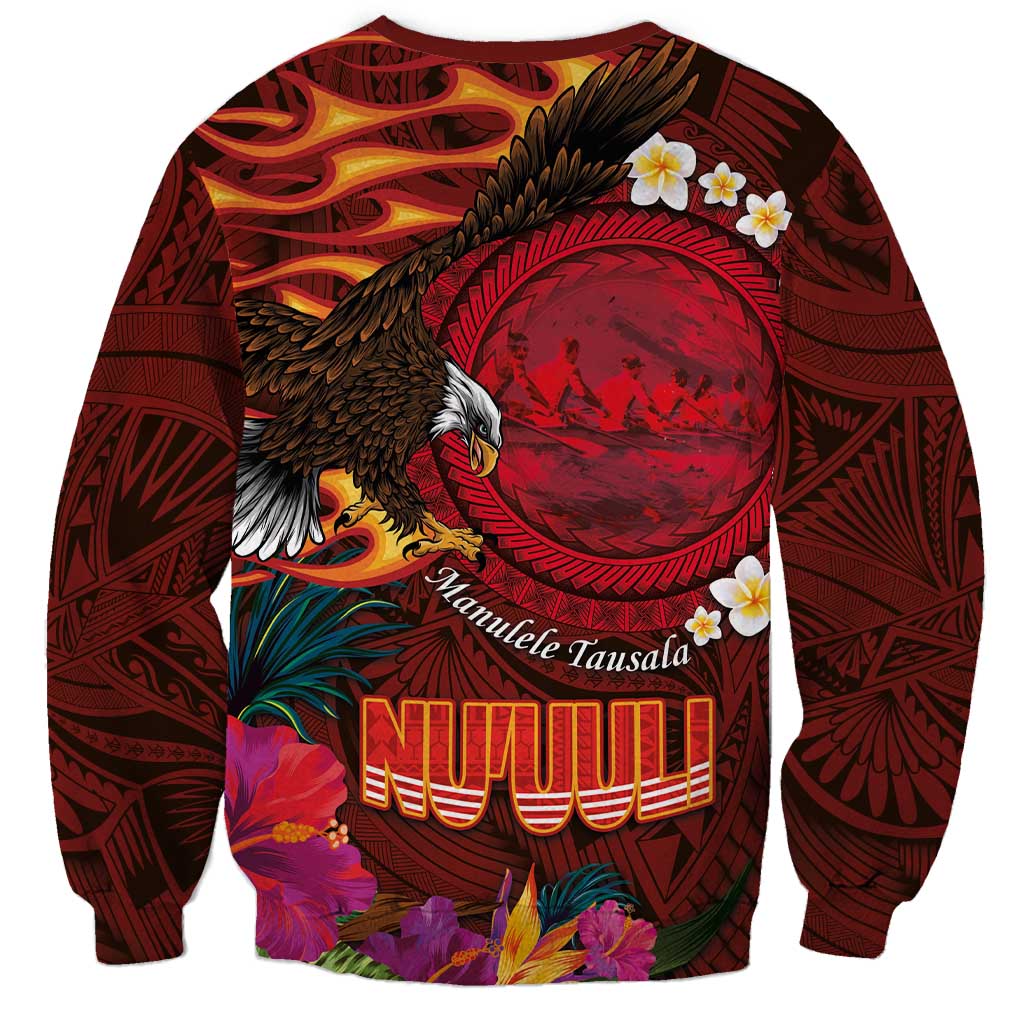 American Samoa Manulele Tausala Nu'uuli Sweatshirt Tatau Art Pattern with Tropical Plants