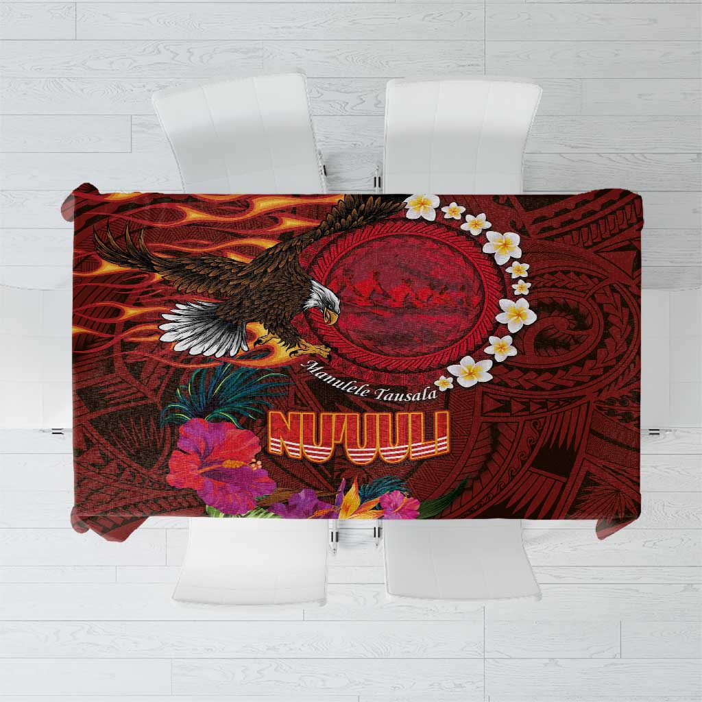 American Samoa Manulele Tausala Nu'uuli Tablecloth Tatau Art Pattern with Tropical Plants LT03 Red - Polynesian Pride