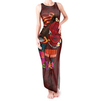 American Samoa Manulele Tausala Nu'uuli Tank Maxi Dress Tatau Art Pattern with Tropical Plants LT03 Women Red - Polynesian Pride