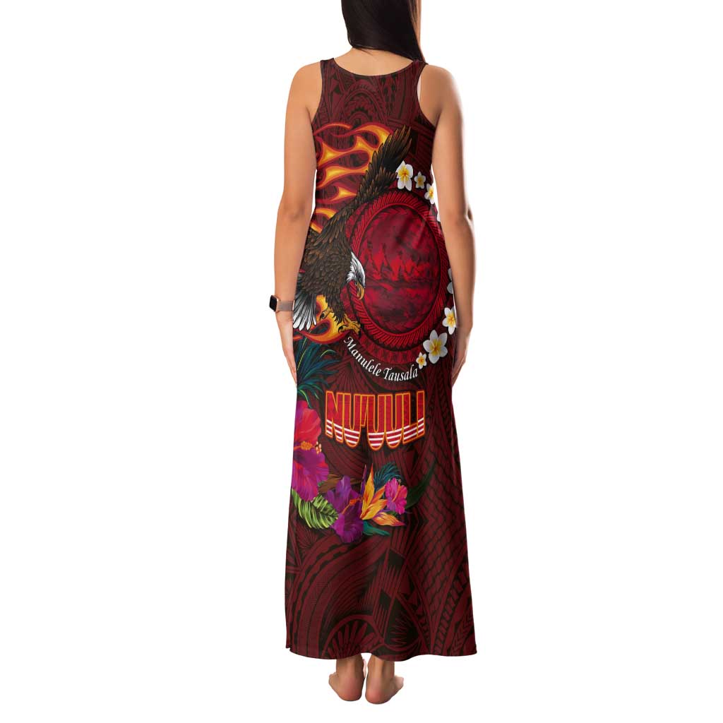 American Samoa Manulele Tausala Nu'uuli Tank Maxi Dress Tatau Art Pattern with Tropical Plants LT03 - Polynesian Pride