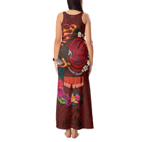 American Samoa Manulele Tausala Nu'uuli Tank Maxi Dress Tatau Art Pattern with Tropical Plants LT03 - Polynesian Pride
