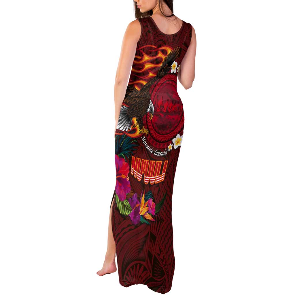 American Samoa Manulele Tausala Nu'uuli Tank Maxi Dress Tatau Art Pattern with Tropical Plants LT03 - Polynesian Pride