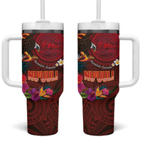 American Samoa Manulele Tausala Nu'uuli Tumbler With Handle Tatau Art Pattern with Tropical Plants