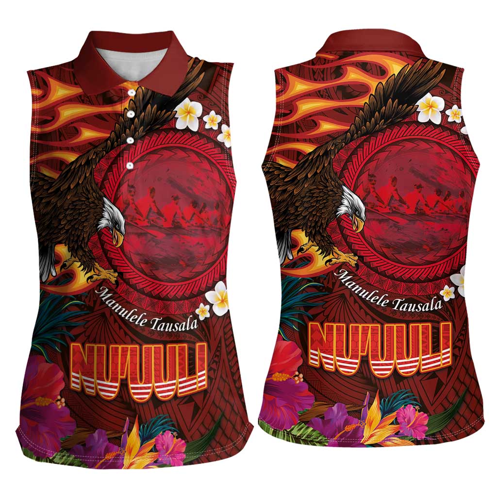 American Samoa Manulele Tausala Nu'uuli Women Sleeveless Polo Shirt Tatau Art Pattern with Tropical Plants