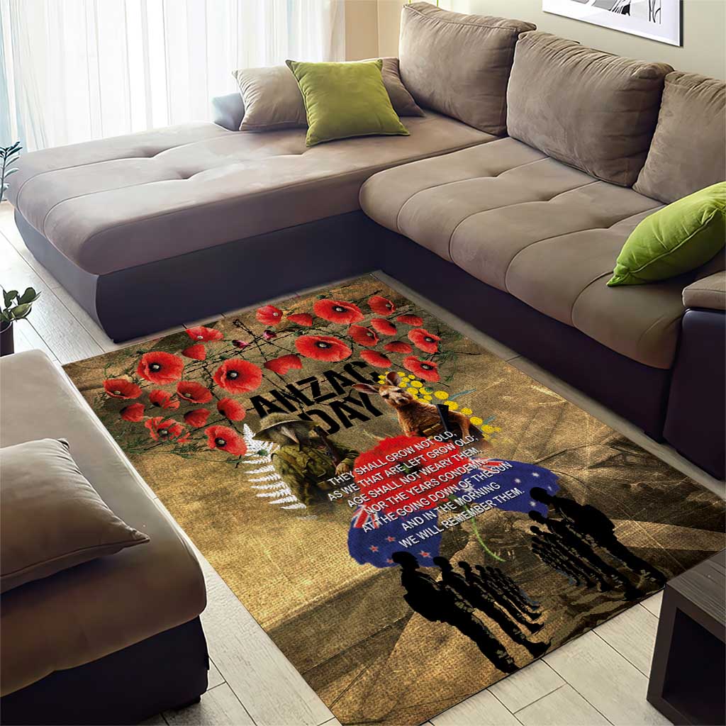 Australia and New Zealand ANZAC Day Area Rug Kangaroo and Kiwi Bird Soldier-Honor and Remember Vintage Style