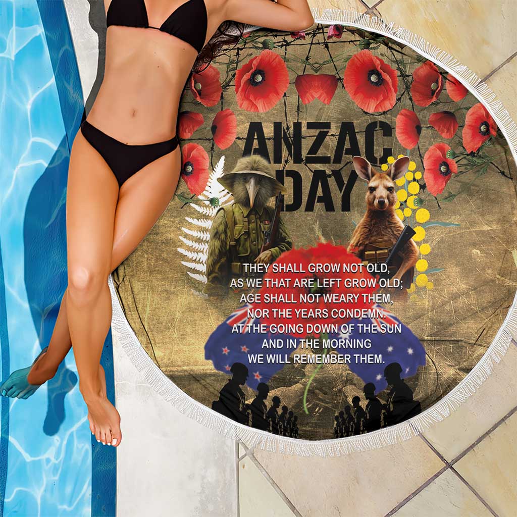 Australia and New Zealand ANZAC Day Beach Blanket Kangaroo and Kiwi Bird Soldier-Honor and Remember Vintage Style