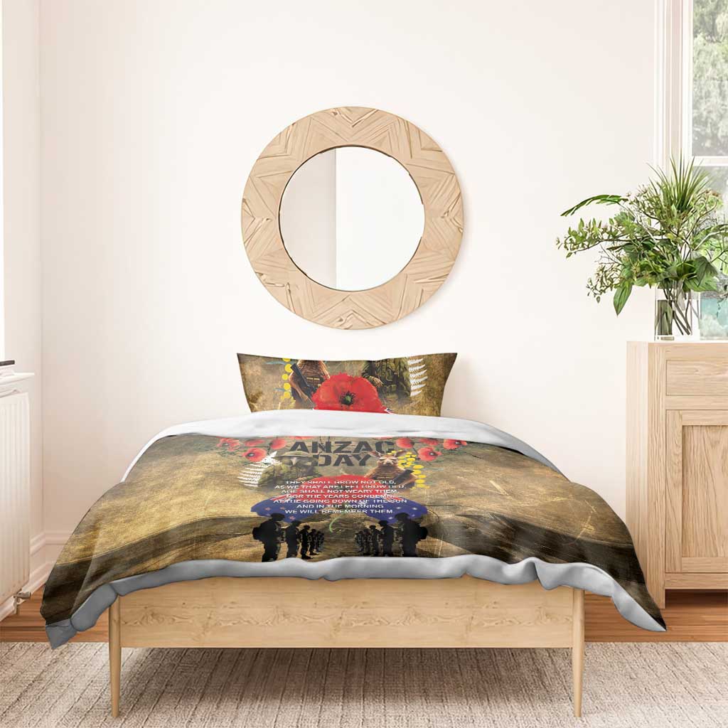 Australia and New Zealand ANZAC Day Bedding Set Kangaroo and Kiwi Bird Soldier-Honor and Remember Vintage Style