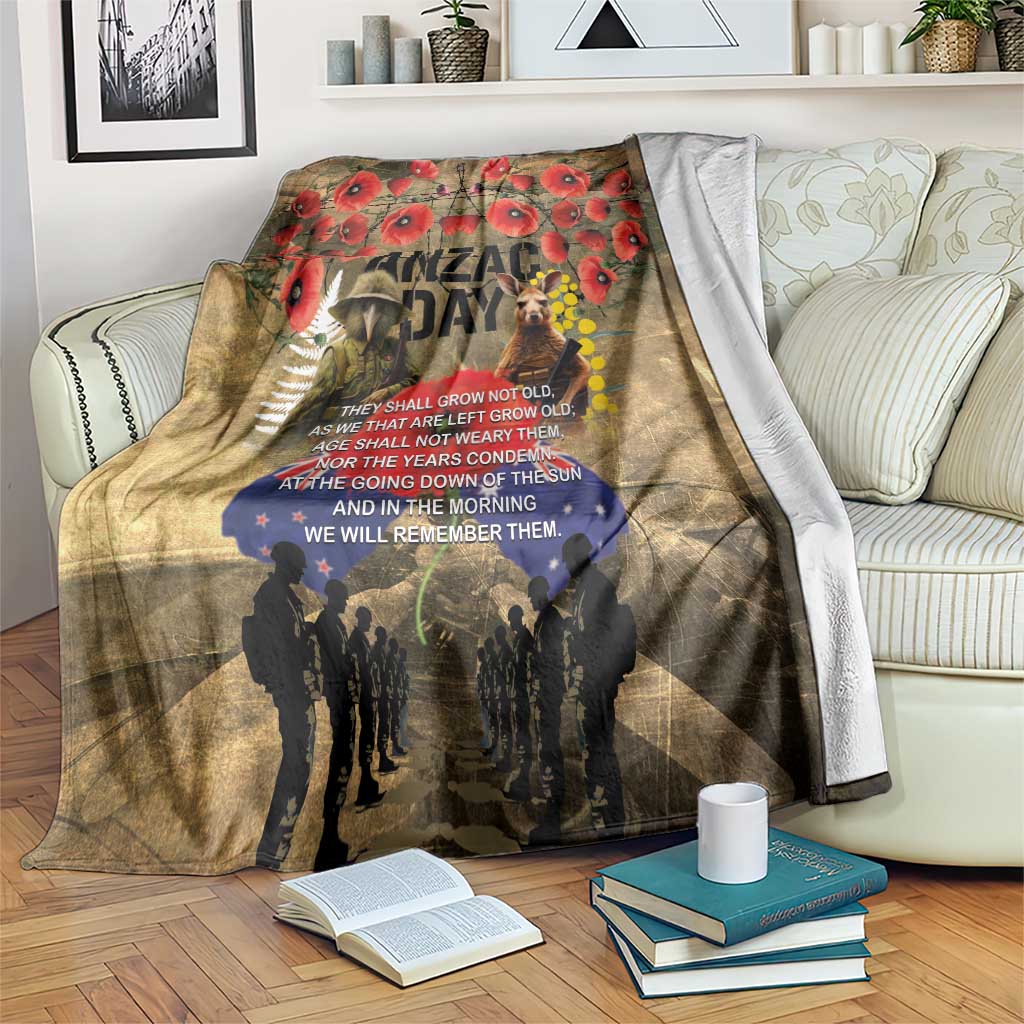 Australia and New Zealand ANZAC Day Blanket Kangaroo and Kiwi Bird Soldier-Honor and Remember Vintage Style