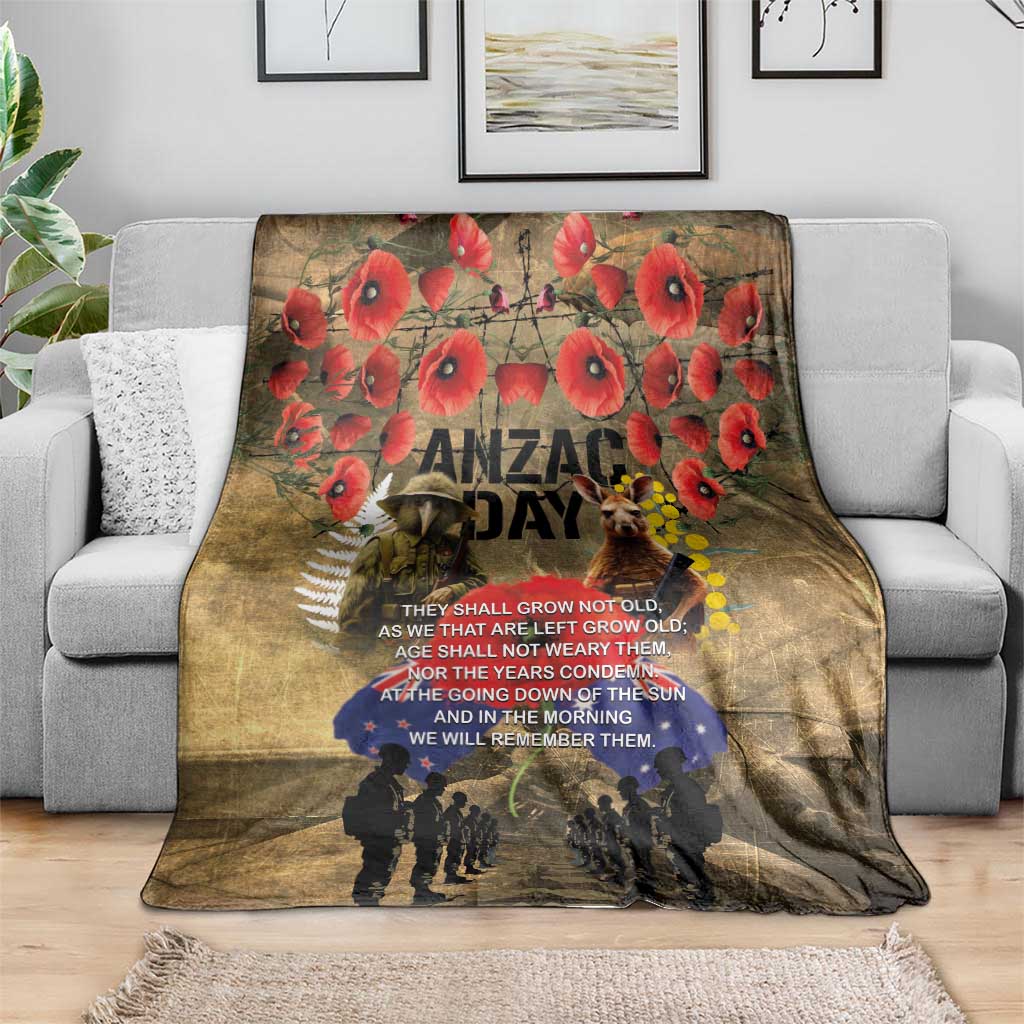 Australia and New Zealand ANZAC Day Blanket Kangaroo and Kiwi Bird Soldier-Honor and Remember Vintage Style