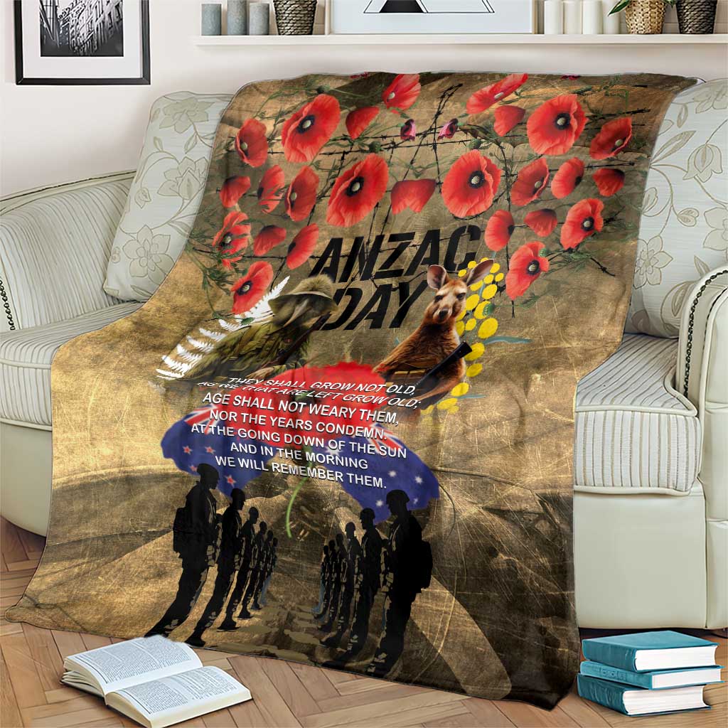 Australia and New Zealand ANZAC Day Blanket Kangaroo and Kiwi Bird Soldier-Honor and Remember Vintage Style