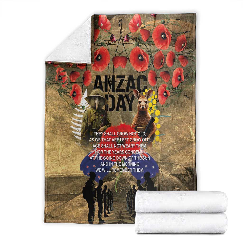 Australia and New Zealand ANZAC Day Blanket Kangaroo and Kiwi Bird Soldier-Honor and Remember Vintage Style