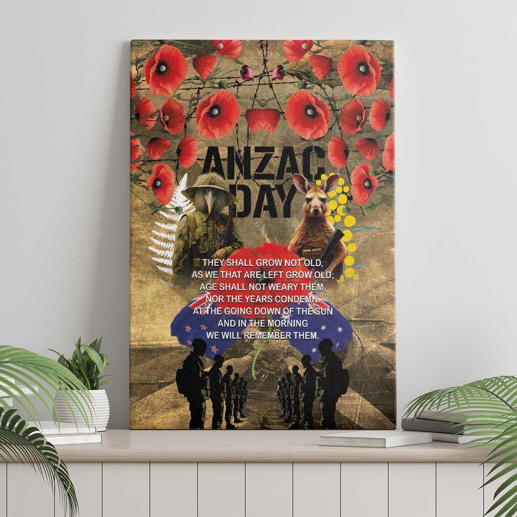 Australia and New Zealand ANZAC Day Canvas Wall Art Kangaroo and Kiwi Bird Soldier-Honor and Remember Vintage Style