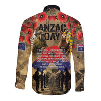 Australia and New Zealand ANZAC Day Long Sleeve Button Shirt Kangaroo and Kiwi Bird Soldier-Honor and Remember Vintage Style