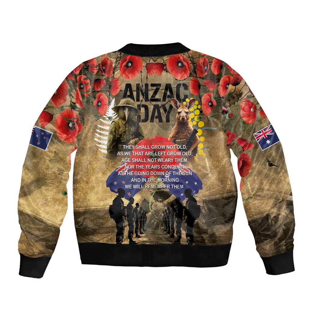 Australia and New Zealand ANZAC Day Sleeve Zip Bomber Jacket Kangaroo and Kiwi Bird Soldier-Honor and Remember Vintage Style LT03 - Polynesian Pride