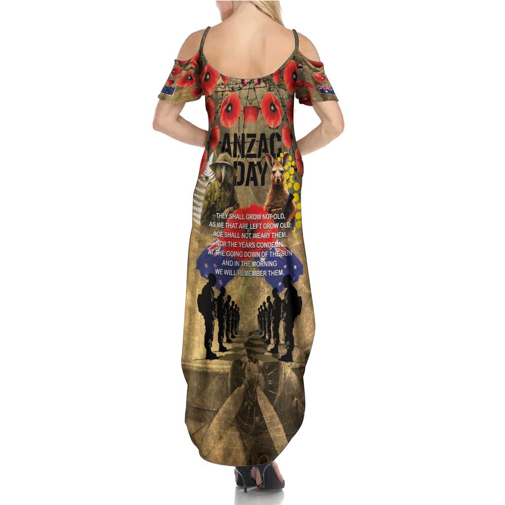Australia and New Zealand ANZAC Day Summer Maxi Dress Kangaroo and Kiwi Bird Soldier-Honor and Remember Vintage Style