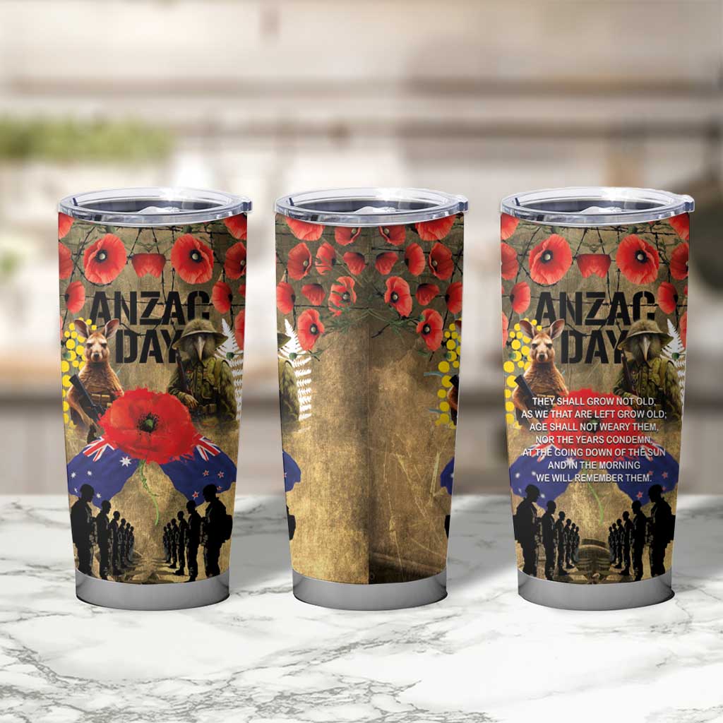 Australia and New Zealand ANZAC Day Tumbler Cup Kangaroo and Kiwi Bird Soldier-Honor and Remember Vintage Style
