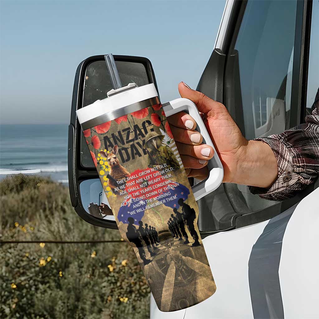 Australia and New Zealand ANZAC Day Tumbler With Handle Kangaroo and Kiwi Bird Soldier-Honor and Remember Vintage Style