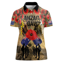 Australia and New Zealand ANZAC Day Women Polo Shirt Kangaroo and Kiwi Bird Soldier-Honor and Remember Vintage Style