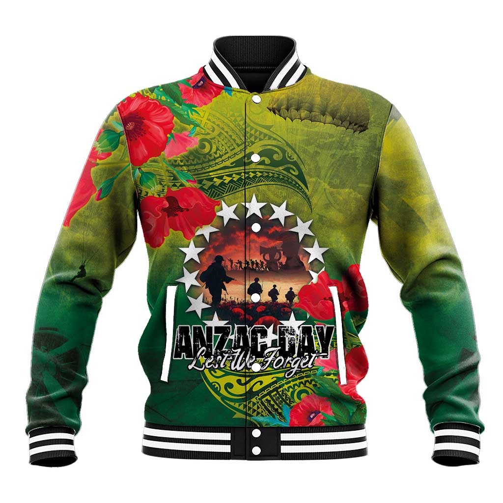 Cook Islands ANDAC Day Baseball Jacket Honor and Remember Soliders-Forever in My Thoughts Grunge Style