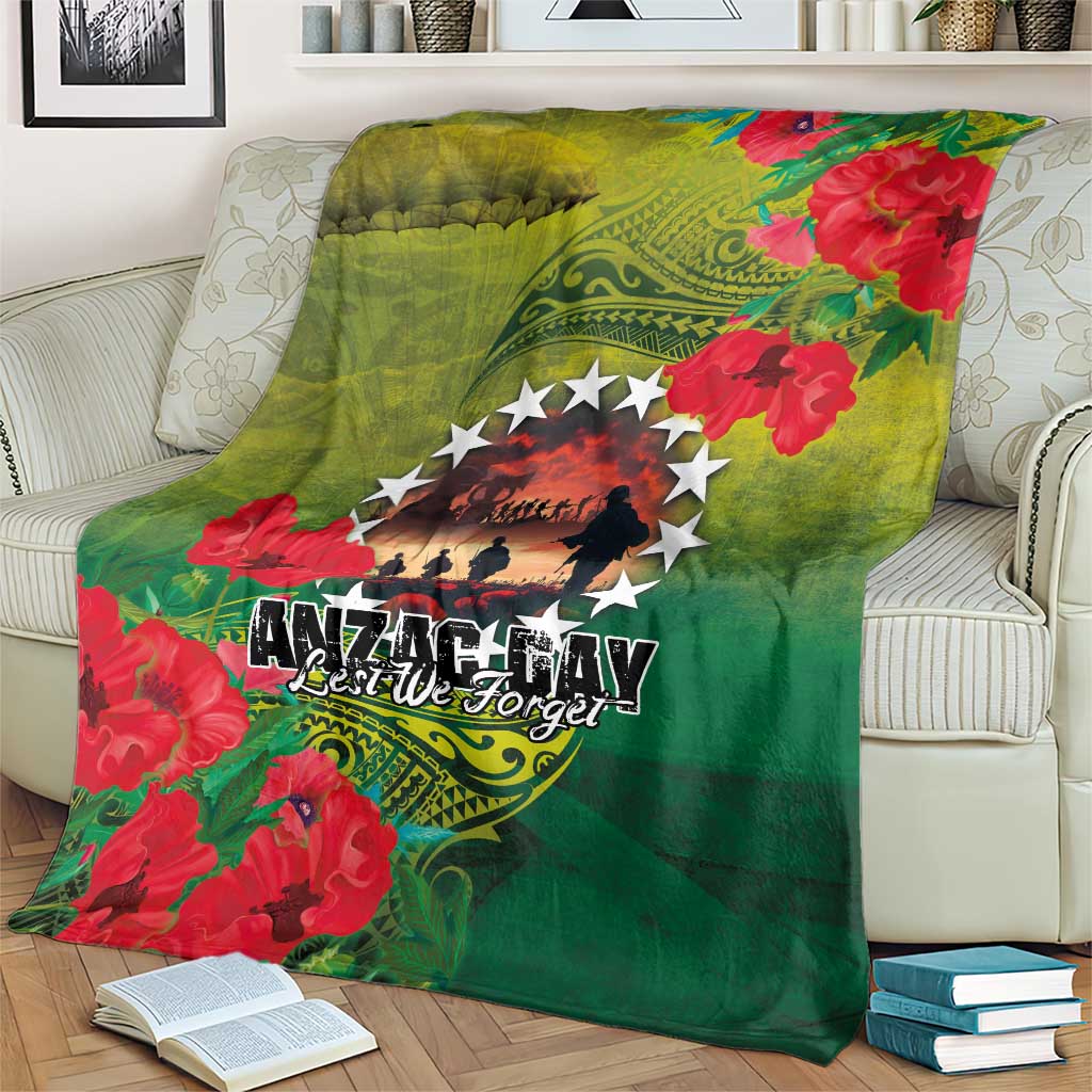 Cook Islands ANDAC Day Blanket Honor and Remember Soliders-Forever in My Thoughts Grunge Style