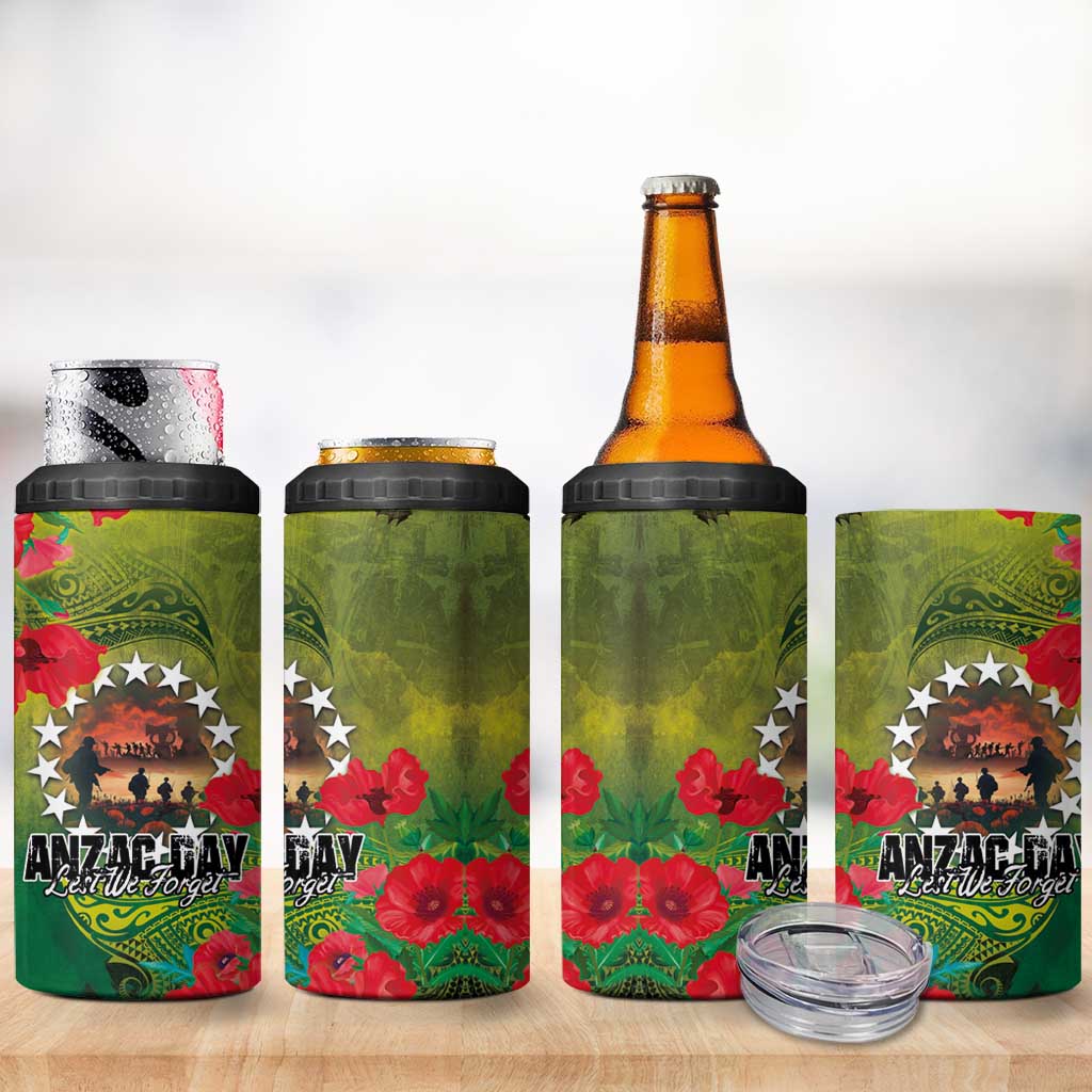 Cook Islands ANDAC Day 4 in 1 Can Cooler Tumbler Honor and Remember Soliders-Forever in My Thoughts Grunge Style