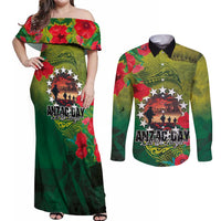 Cook Islands ANDAC Day Couples Matching Off Shoulder Maxi Dress and Long Sleeve Button Shirt Honor and Remember Soliders-Forever in My Thoughts Grunge Style