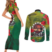 Cook Islands ANDAC Day Couples Matching Short Sleeve Bodycon Dress and Long Sleeve Button Shirt Honor and Remember Soliders-Forever in My Thoughts Grunge Style