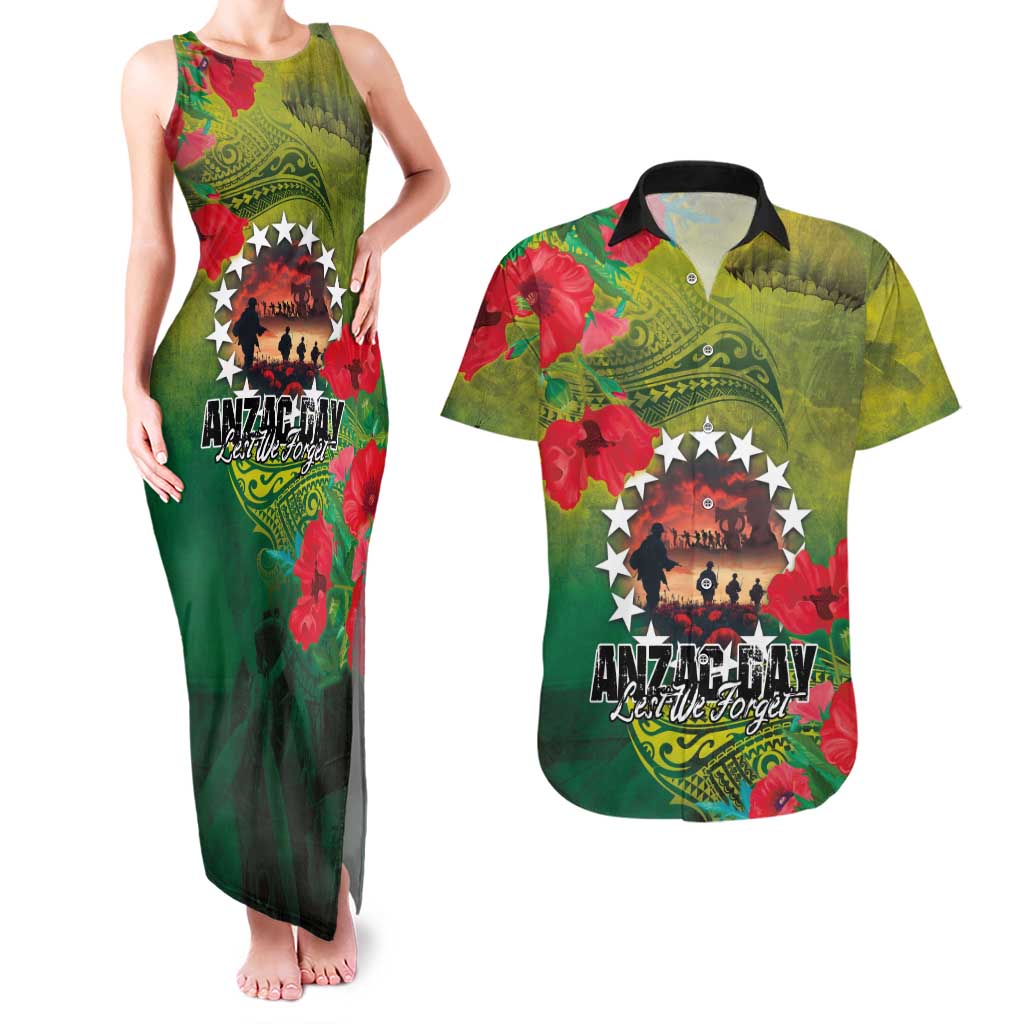 Cook Islands ANDAC Day Couples Matching Tank Maxi Dress and Hawaiian Shirt Honor and Remember Soliders-Forever in My Thoughts Grunge Style