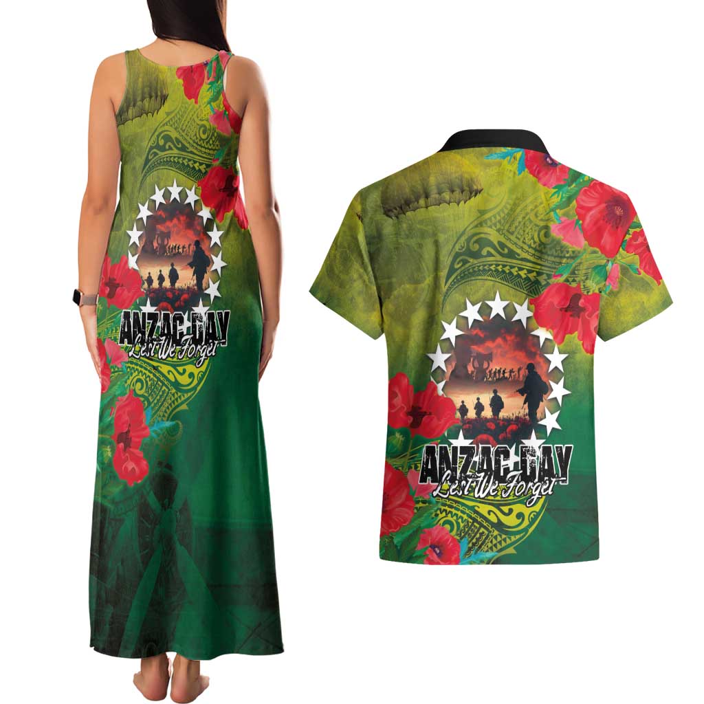Cook Islands ANDAC Day Couples Matching Tank Maxi Dress and Hawaiian Shirt Honor and Remember Soliders-Forever in My Thoughts Grunge Style