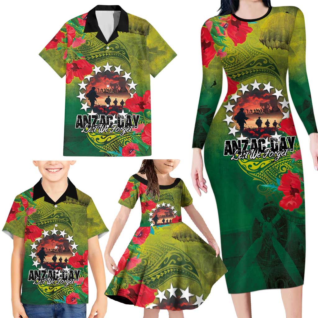 Cook Islands ANDAC Day Family Matching Long Sleeve Bodycon Dress and Hawaiian Shirt Honor and Remember Soliders-Forever in My Thoughts Grunge Style