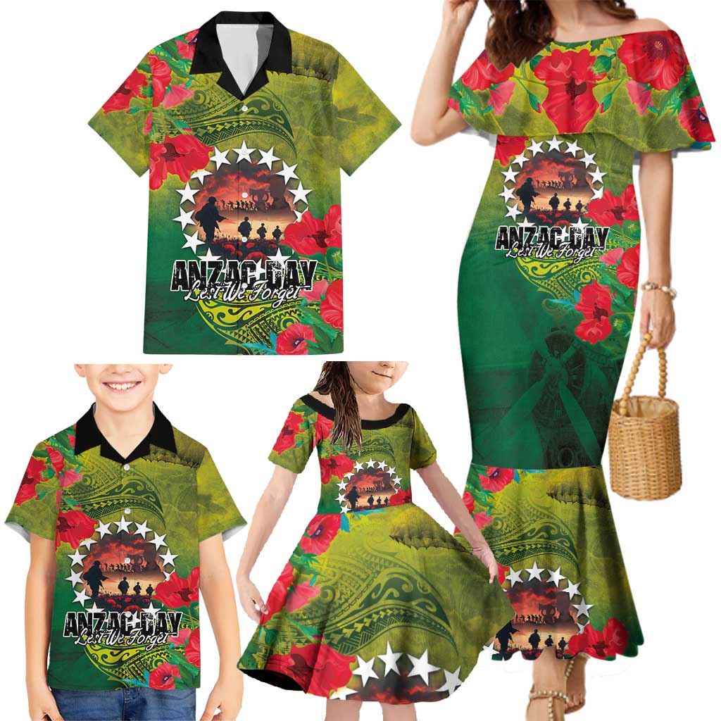 Cook Islands ANDAC Day Family Matching Mermaid Dress and Hawaiian Shirt Honor and Remember Soliders-Forever in My Thoughts Grunge Style
