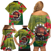 Cook Islands ANDAC Day Family Matching Off Shoulder Short Dress and Hawaiian Shirt Honor and Remember Soliders-Forever in My Thoughts Grunge Style