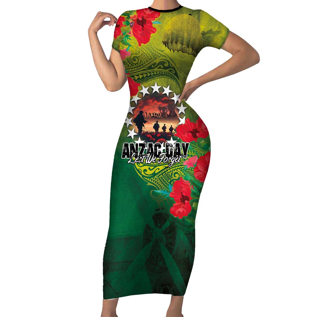 Cook Islands ANDAC Day Family Matching Short Sleeve Bodycon Dress and Hawaiian Shirt Honor and Remember Soliders-Forever in My Thoughts Grunge Style