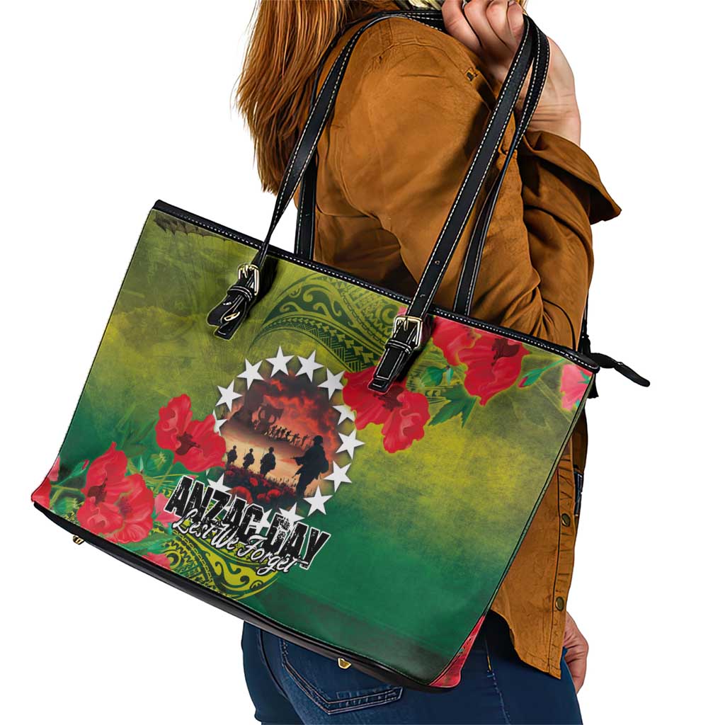 Cook Islands ANDAC Day Leather Tote Bag Honor and Remember Soliders-Forever in My Thoughts Grunge Style