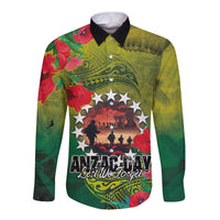 Cook Islands ANDAC Day Long Sleeve Button Shirt Honor and Remember Soliders-Forever in My Thoughts Grunge Style