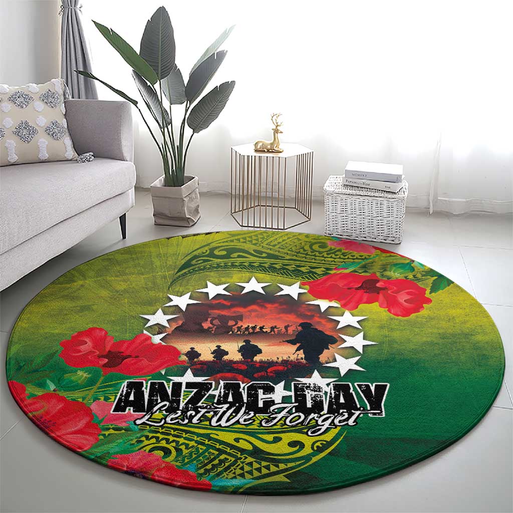 Cook Islands ANDAC Day Round Carpet Honor and Remember Soliders-Forever in My Thoughts Grunge Style